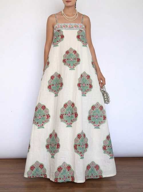 Ira - Handblock Printed Cotton Dress - Long
