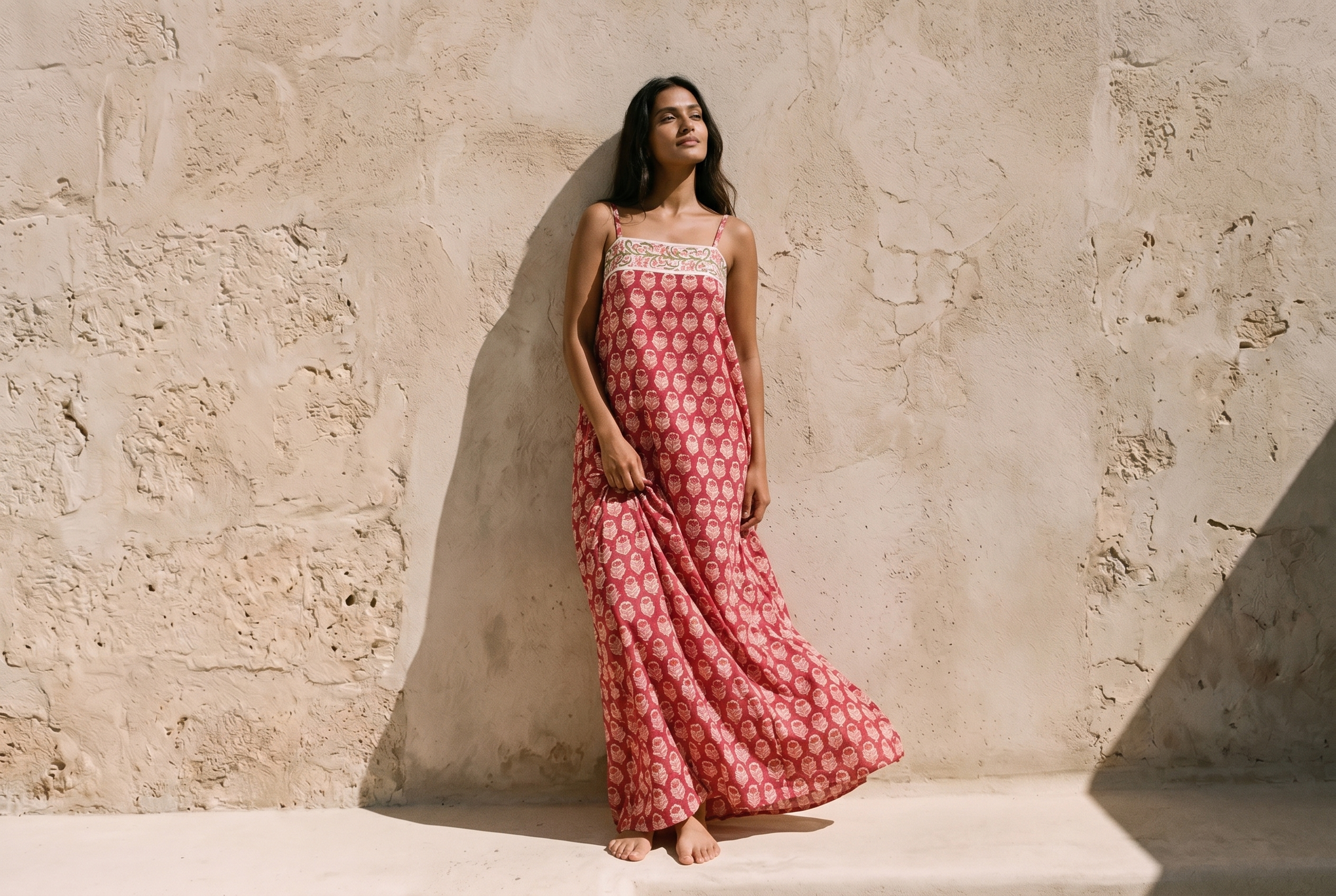 Mira - Handblock Printed Cotton Dress - Long
