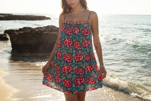 July - Handblock Printed Cotton Mini Dress + Shorts