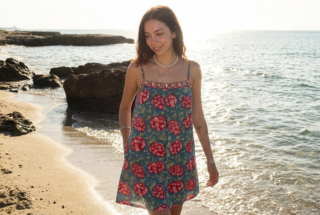 July - Handblock Printed Cotton Mini Dress + Shorts