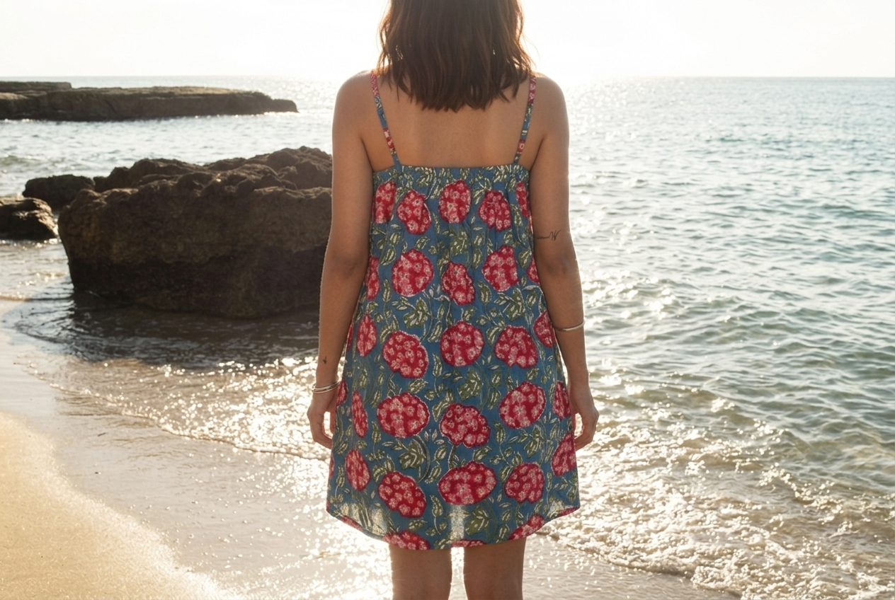 July - Handblock Printed Cotton Mini Dress + Shorts