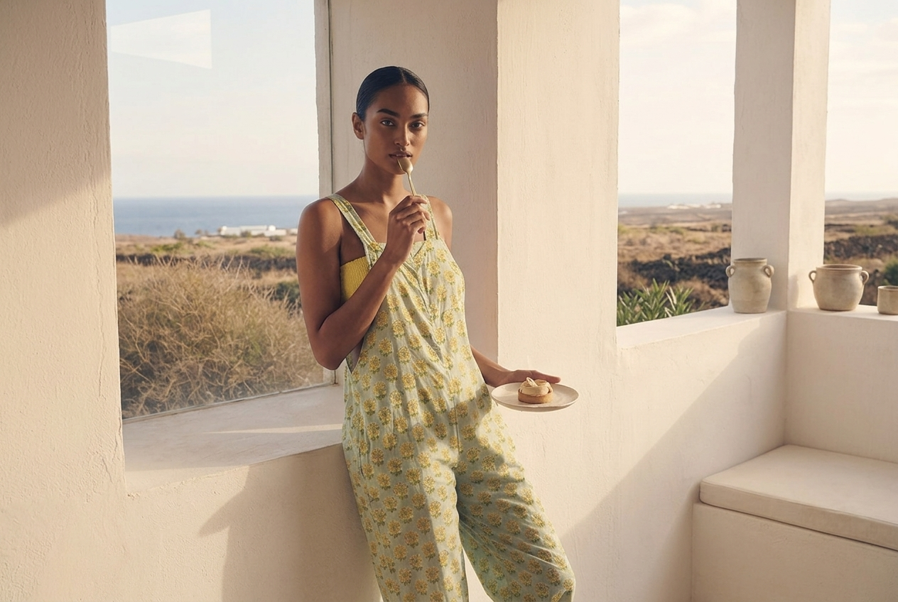 Rebel - Handblock Printed Cotton Jumpsuit - Blue and Yellow