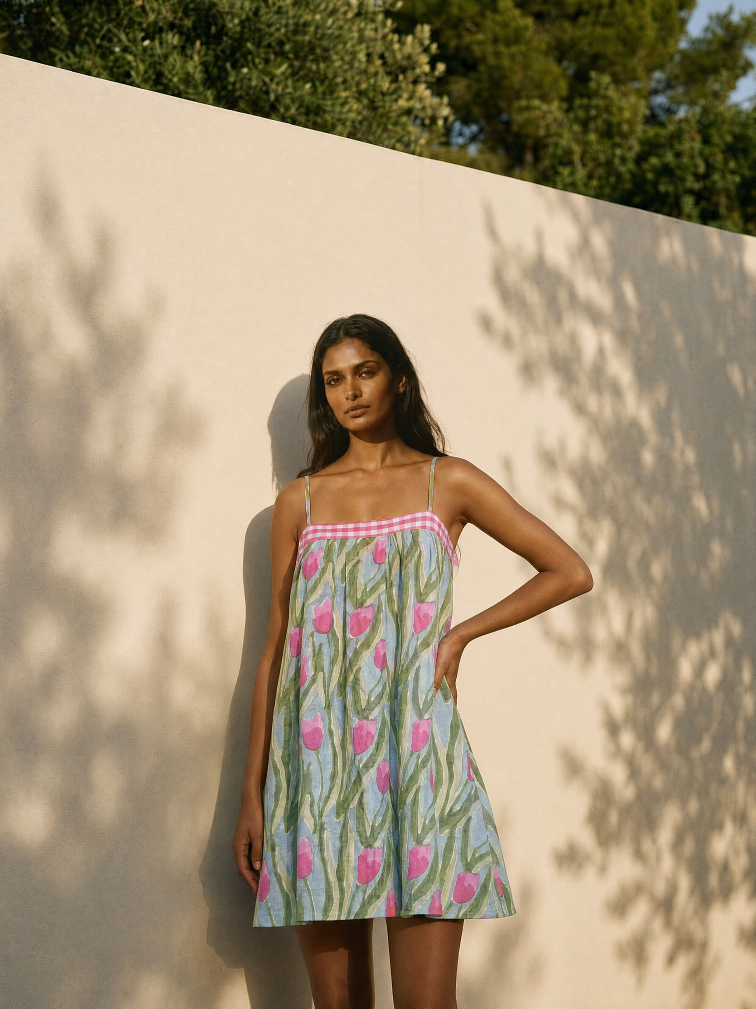 Tulip- Handblock Printed Cotton Mini Dress + Shorts