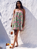 Tulip- Handblock Printed Cotton Mini Dress + Shorts
